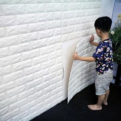 China 3D Moistureprooof Home Decoration Waterproof Foam Wallpaper Self Adhesive Wallcovering Sticker Wood Grain Wall Panel for sale