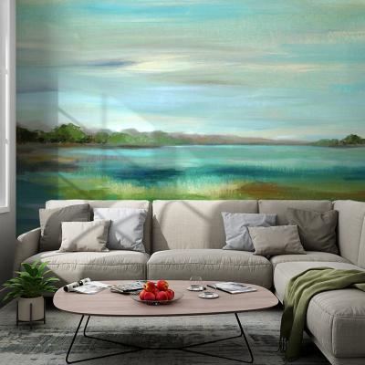 China Waterproof+ECO-Friendly Wallpaper dinding Custom Wall Painting Green Landscape Oil Painting Background Wall Mural for sale