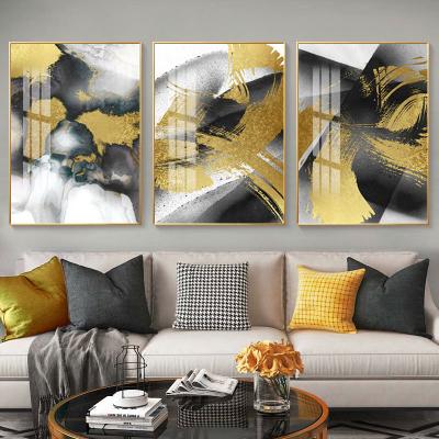 China Modern Abstract Environmental Materials Gold Wall Art Oil Painting Home Decoration Painting Nordic Art Three Paintings for sale