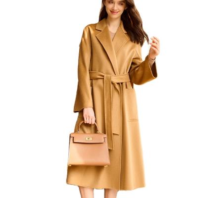 China Breathable Minimal Light Pink Green Cashmere Wool Coat Women Long Coat Retro Red Bow Embroidery Coat for sale