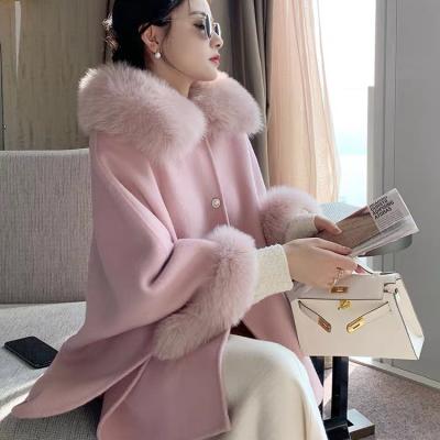 China Korean Top Quality Real Fox Fur Collar Woolen Cashmere Coat Ladies Clothes Breathable Luxury Wholesale Women's Ladies Clothes for sale