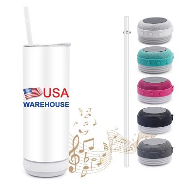 China Sustainable Mascot Hot USA Warehouse DIY 20oz 600ml smart wireless double wall tumbler stainless steel cup sublimation speaker for sale