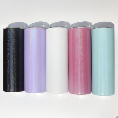 China Disposable Mascot stainless steel double wall straight shimmer bling cups iridescent 20oz glitter sublimation tumbler for sale