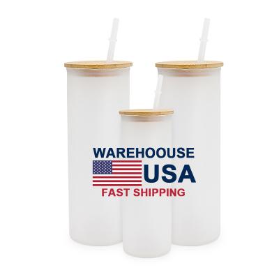 China Other Mascot US Warehouse 20oz 25 skinny sublimation DIY glasses cup frosted beer glass tumbler with lid and plastic straw for sale