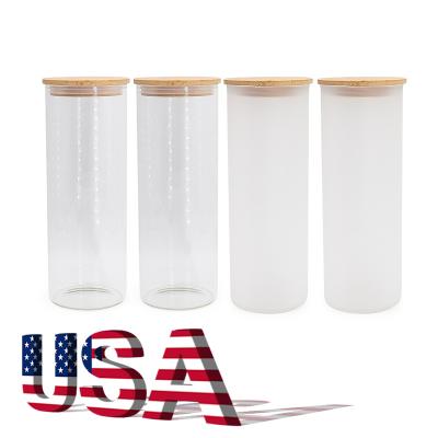 China Other Mascot Wholesale Hot sale 20oz 25 straight frosted sublimation blanks glass tumbler with straw and wooden lid for sale