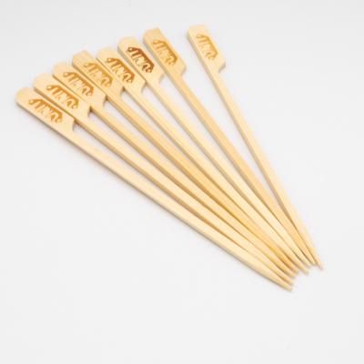 China Easily Cleaned Steak Food Paddle Shaped Bamboo Grill Skewers With Logo for sale