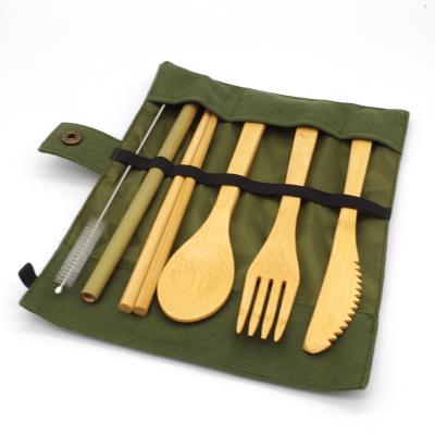 China Sustainable Bamboo Utensils Cutlery Set Reusable Cutlery Travel Set With Case Flatware Set Eco - Friendly Wooden Fork , Spoon , Knife for sale