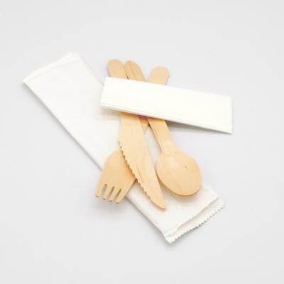 China Fashionable Wooden Knife Fork Eco-friendly Paper Wrapped Wooden Spoon Cutlery Individually for sale