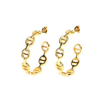 China New Arrival Hiphop Gold Plated Stylish C Shape Stud Earrings For Women Big Zircon Restriction Chain Hoop Earrings for sale