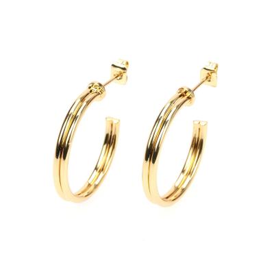 China eYIKA Fashion Hiphop Vintage Geometric Zirconia Circle Gold Plated C Stud Earrings Shaped Statement CZ Stud Earrings Women for sale