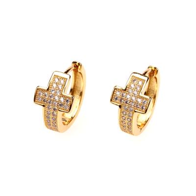 China Romantic Cross Circle Earrings Women Fashion Trend Jewelry Copper Fitting 18k Gold Plating Factory Outlet Wholesale for sale