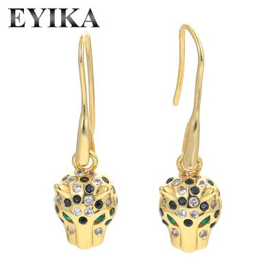 China FASHION Zircon Gold Plated Personality Leopard Fox Animal Drop Earrings Polished Ear Hook Earring For Women Girls Jewelry Wholesale for sale