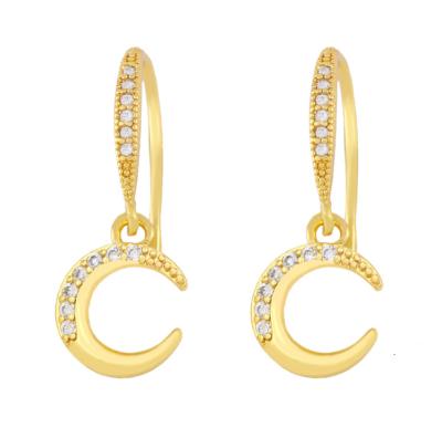 China Casual/Sporting Copper Zircon Planet Drop Earrings For Women White Stone Gold Plated Moon Earrings Shape Jewelry Gift for sale