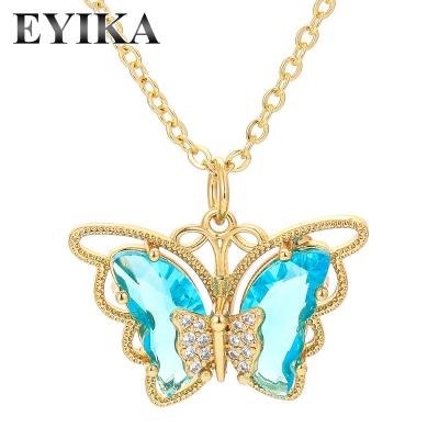 China CLASSIC Popular Multicolor Glass Charm Woman Statement Luxury Lady Collar Butterfly Pendant Necklace For Party for sale