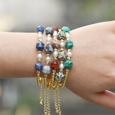 China New BOHEMIA Style Gold Plated Copper Beads Bracelet Natural Stone Handmade Freshwater Pearl Beaded Bracelet For Women Friendship Jewelry for sale