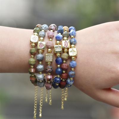 China Vintage Fashion Heart Colorful Natural Semi-precious Stone Star Cubic CZ Beads Bracelet Yoga Charm Couple Bracelet Jewelry For Women Men for sale