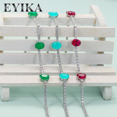 China Cute EYIKA Vintage Emerald Green Jewelry Brass Tennis Bead Fusion Bracelet Jewelry Fusion Oval Tennis Stone Bracelets Women for sale