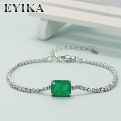 China EYIKA Stone Bracelets Women Vintage Emerald Green Jewelry Brass Tennis Bead Fusion Jewelry Bracelet Cute Rectangle Tennis for sale