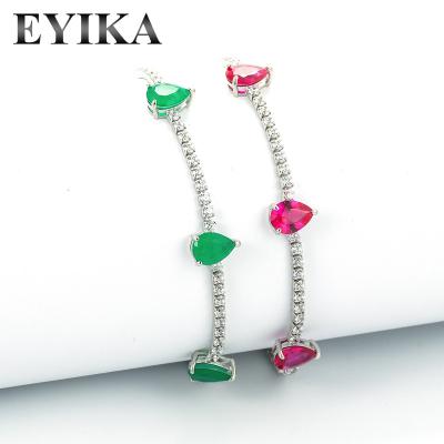 China EYIKA Vintage Fusion Stone Women's Emerald Jewelry Brass Jewelry Water Tennis Bracelets Cute Drop for sale