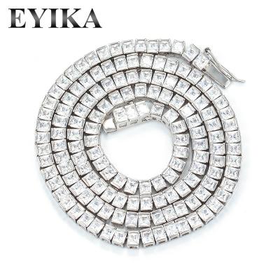 China EYIKA Luxury white silver CLASSIC hiphop necklace 5A CZ 925 sterling silver tennis necklace jewelry for sale