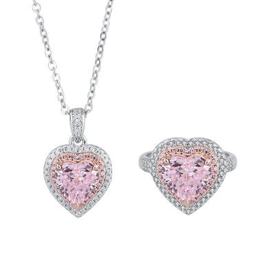 China EYIKA 925 casual/sporty pink heart jewelry set for women valentine's day glass wedding heart shape white gold plated jewelry set for women for sale