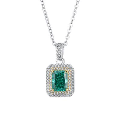 China CLASSIC Luxury Women Designed Large Classic Rectangle Emerald Pendant Jewelry Necklace Elegant Green Wedding Party Necklace for sale