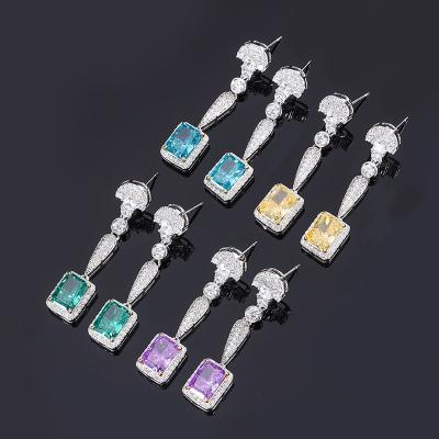 China Hot Sale Vintage 925 Sterling Silver Purple Green Yellow Fusion Stone Paraiba Tourmaline Brazilian Zircon Long Drop Earrings For Women for sale