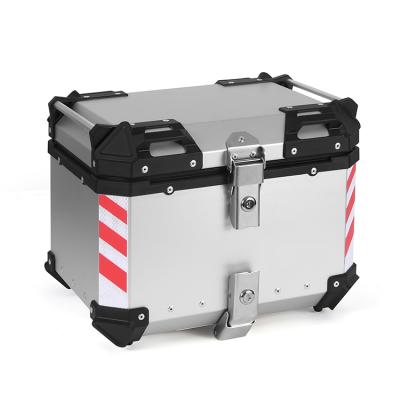 China Factory Direct Selling 55L Motorcycle Waterproof Silver Upper Trunk Case Aluminum Box For Motorcycle for sale