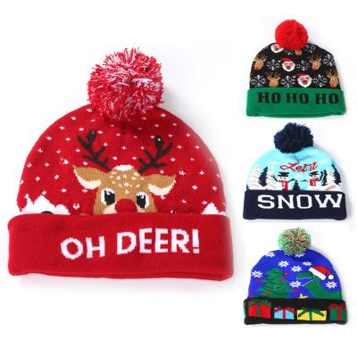 China COMMON Wholesale Pompom Beanie Christmas Hats Winter Festival Christmas Party Warm Knitted for sale