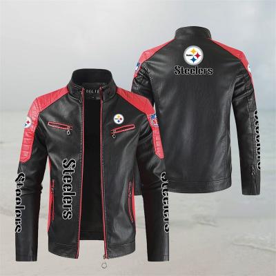 China New Design Winter Durable American Football Zipper Team Coats Men Nfl PU Leather Jacket for sale