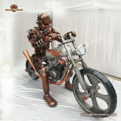 China Europe Metal Soldier Welding Sculpture And Four-season Motorcycle Models Outdoor Cast Iron Statue Sculpture for sale