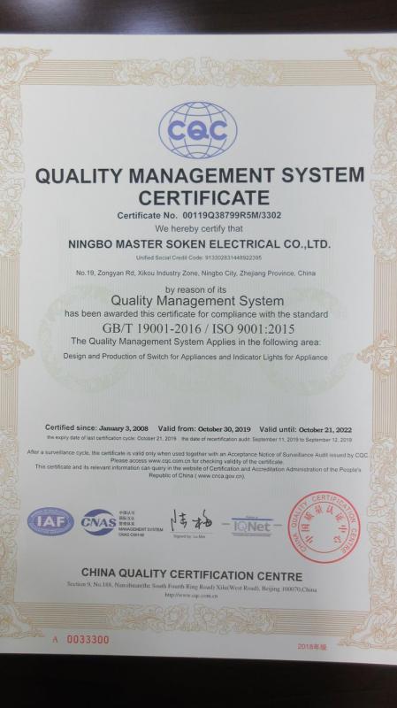 ISO9001 - Ningbo Master Soken Electrical Co., Ltd