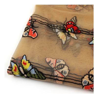 China Jacquard Best Selling Breathable Soft Full Polyester Fashion 3D Butterfly Embroidery Bridal Dress Fabric for sale