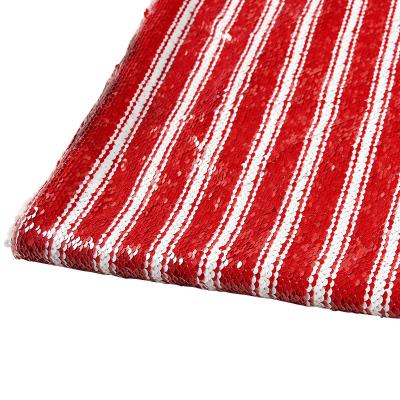 China Elegant Stripe Mesh Sequin Embroidery Red White Striped Fabric Beautiful For Women for sale