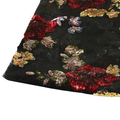 China Wholesale Hot Sale Sequined Fashion Embroidered Mesh Vintage Sequins Fabric Black For Women for sale