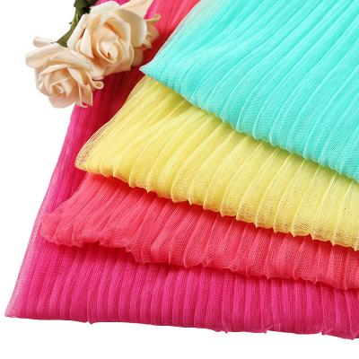 China Simple Wholesale Fashion Multicolor Optional Tulle High Quality Polyester Pleated Mesh Fabric for sale