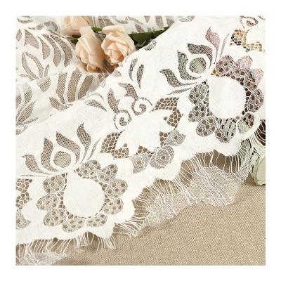 China Chinese Viable Soft Touch White Eyelash Floral Lace Fabric Factory Supplier For Dresses for sale