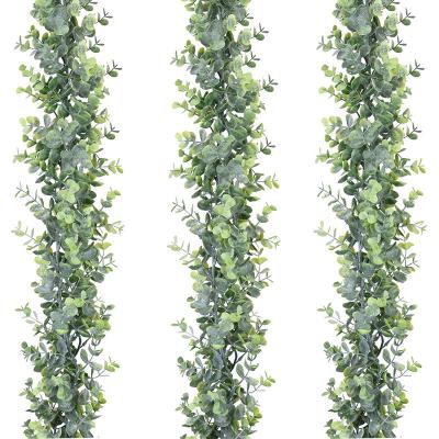 China Realistic Eucalyptus Garland Plant Artificial Vines Hanging Faux Eucalyptus Leaves Greenery Garland for Wedding Backdrop Arch Wall Decor for sale