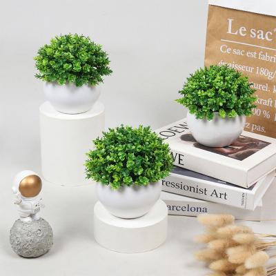 China XC- 009Because Amazon Eco-friendly Artificial Bonsai Potted Plants Round Pulp Mini Bonsai Indoor Home Desktop Decoration Green Plants for sale