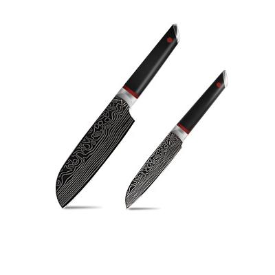 China 2 PCS Damascus Style Sustainable Kitchen Knives Set With Rosewood Handle for sale