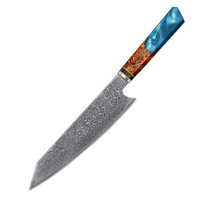 China Viable Wholesales Colorful Wood Handle Cuchillos Damasco High Qualify Damascus Kitchen Steel Chef Knife for sale