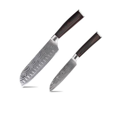 China Sustainable Set of 2 PCS Damascus Pattern Rosewood Handle Kitchen Knives for sale