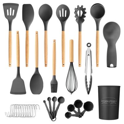 China 33pcs Sustainable Wooden Silicon Kitchen Nylon Utensils Set Kitchen Silicone Nonsticks for sale