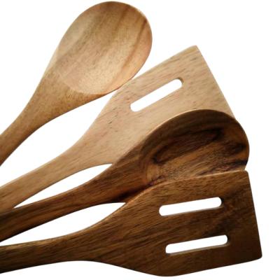 China Viable Natural Acacia Wood Utensils for Cooking Sppons Set Spatulas with Stand for sale