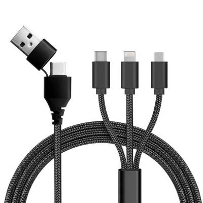 China 2022 New Arrival Fast Charging 3A Trending 6in1 Braided Cell Phone Mobile Charging 3 Multi Charger 6 in 1 USB Cable for sale