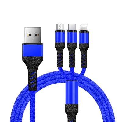 China New 3 in 1 Trending Design Fish Scale Wik- MS New Arrival 2021 3in1 Braided Cell Phone Mobile Charging 3 in 1 USB Cable Charger Cords for sale