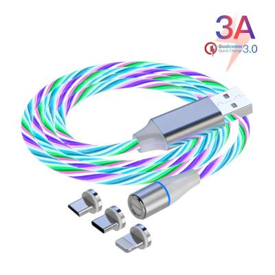 China For Type-i For Android Data Cable Wik-yard 2021 Pretty 3 In 1 New Magnetic LED Cables 3A Fast Charger For Android Smart Phone For Type-i Type Micro C for sale