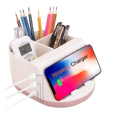 China For iPhone For Samsung For Xiaomi Wik-Telling 2021 New Arrivals Mobile Phone Desktop Organizer 10W Charging 2 Port USB Wireless Charger Storage Box for sale