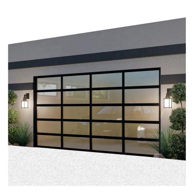 China American Modern Black Aluminum Frosted Sectional Door Sound Insulation PC Garage Folding Tint Overhead Glass Sliding Doors For Residential for sale