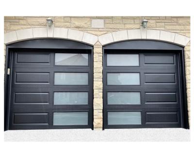 China 2021 New American Modern Energy Saving Steel Double Sectional Garage Doors With Glass Windows Above Insulated 16x8 To Flap Sliding Door Prices for sale